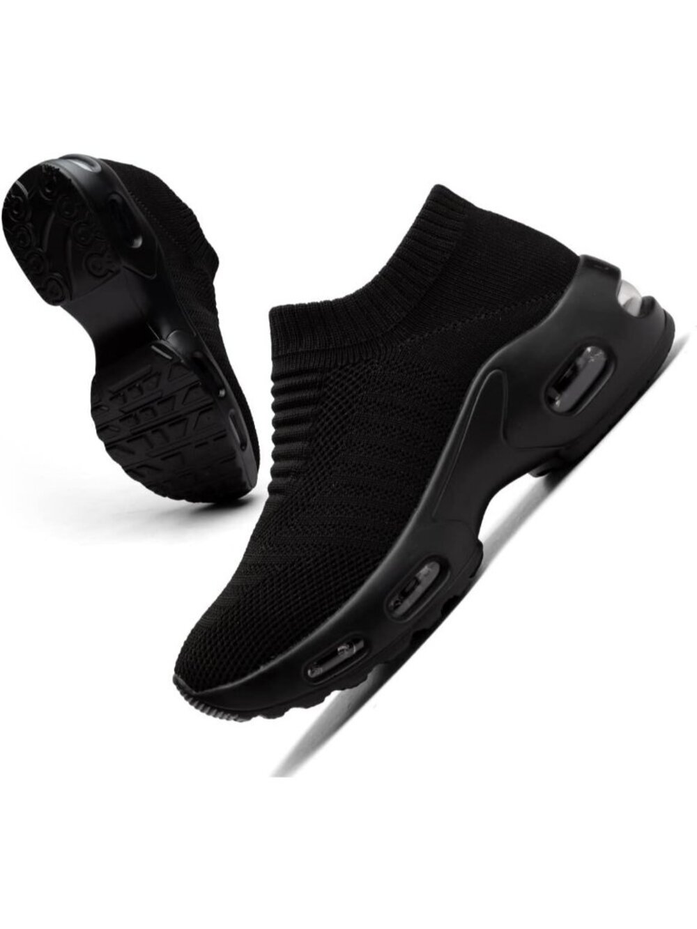 Women's All Black Mesh Light Weight Pull-On Air Cushion Slip on Walking Sneaker